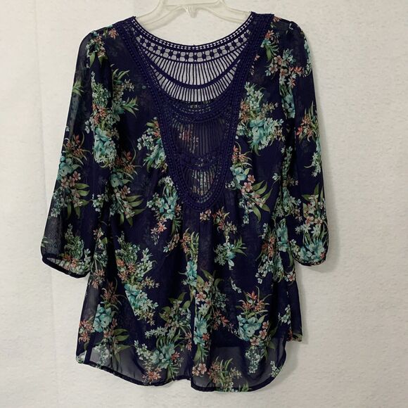 Charming Charlie Top Women Small ScoopNeck Sheer Floral Babydoll Lace Fairy Boho - Picture 2 of 9